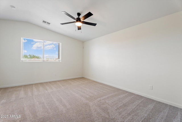 5420 W Grove St, Laveen, AZ 85339 - unfurnished room with a ceiling fan, a smoke detector, vaulted ceiling, and light colored carpet