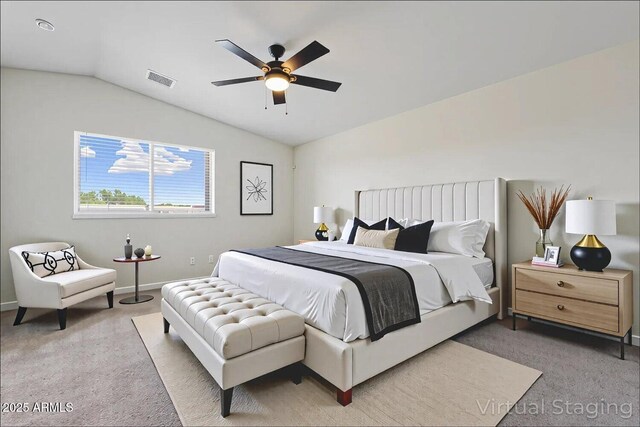 5420 W Grove St, Laveen, AZ 85339 - bedroom with carpet, vaulted ceiling, and a ceiling fan
