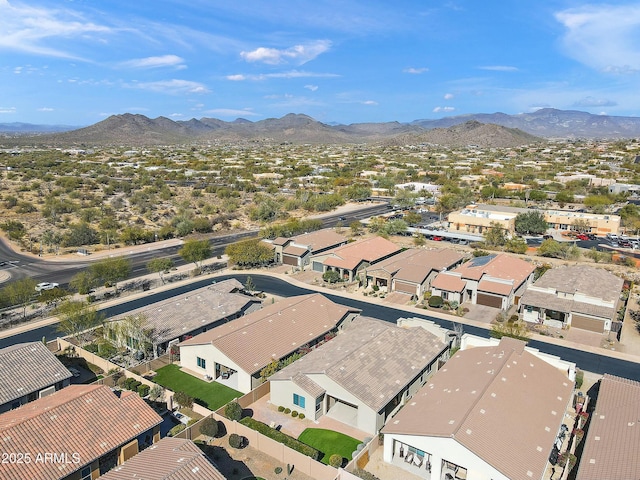 drone / aerial view featuring a mountain view