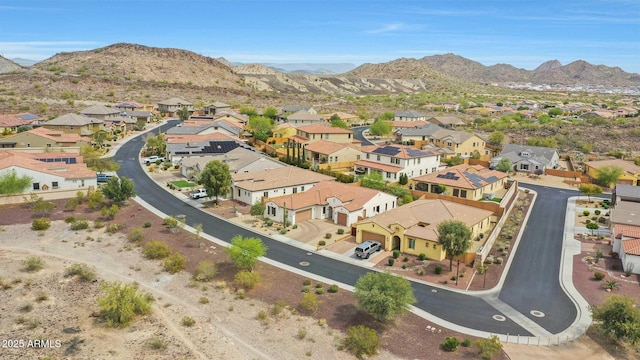 bird's eye view featuring a residential view and a mountain view