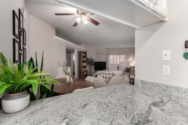 living area featuring ceiling fan