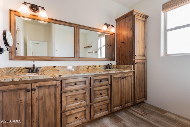 bathroom with wood-type flooring and vanity