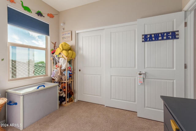 carpeted bedroom featuring a closet