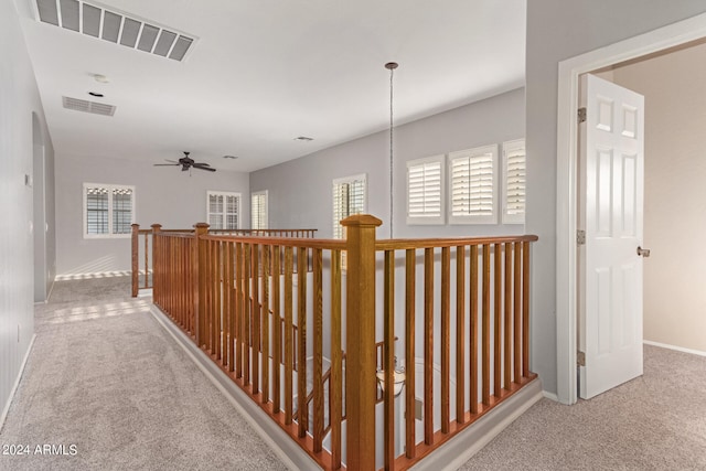 hall featuring plenty of natural light and carpet flooring