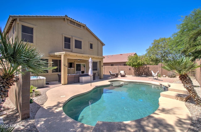 708 E Dry Creek Rd, San Tan Valley, AZ 85143 - view of swimming pool with a hot tub, a patio, and a fenced backyard