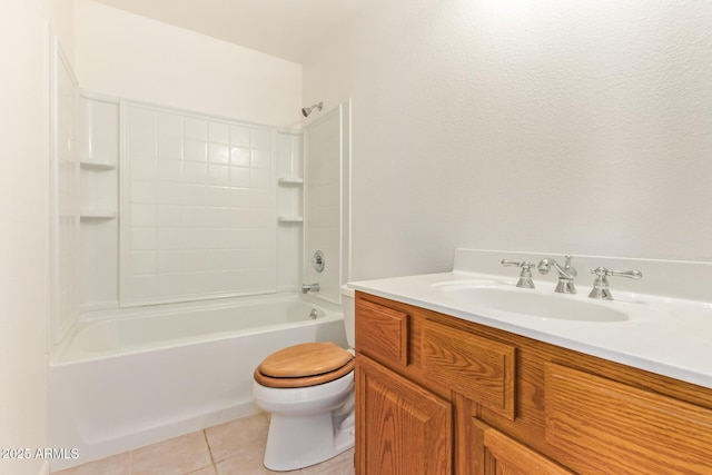 full bath featuring toilet, vanity, washtub / shower combination, and tile patterned floors