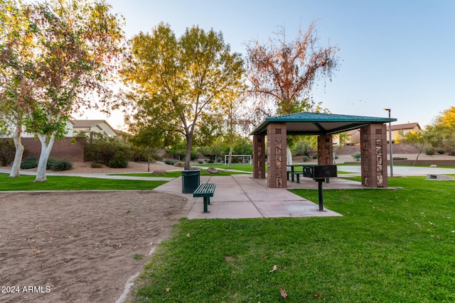 view of community featuring a gazebo and a yard