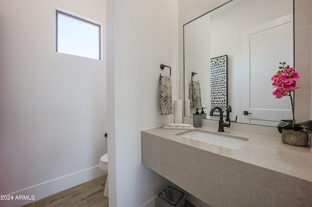 bathroom featuring sink, wood-type flooring, and toilet