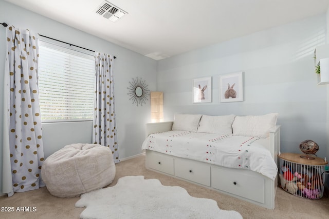 carpeted bedroom with visible vents