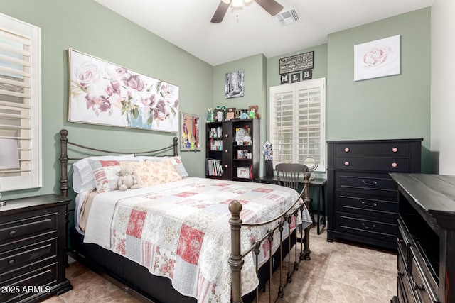 bedroom with visible vents and ceiling fan
