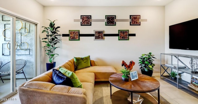 living room featuring light tile patterned flooring