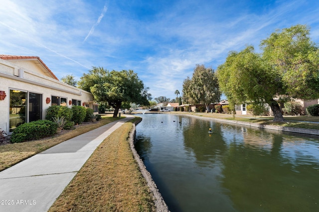 exterior space featuring a water view