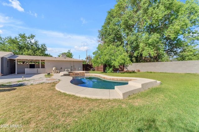 2425 E Harvard St, Phoenix, AZ 85008 - view of pool featuring a fenced backyard, a yard, a patio area, and a fenced in pool