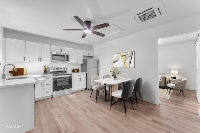2425 E Harvard St, Phoenix, AZ 85008 - kitchen with light wood finished floors, stainless steel appliances, light countertops, visible vents, and a sink