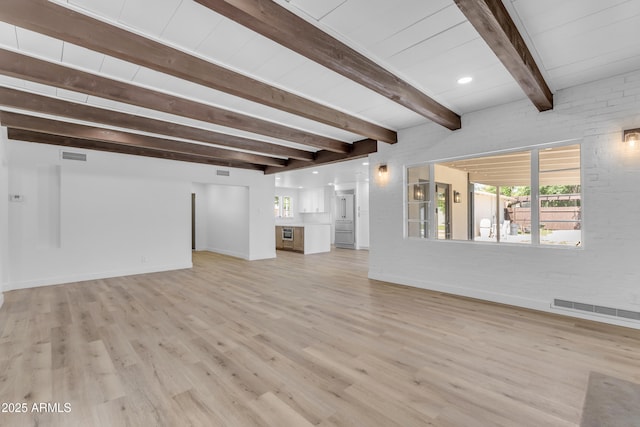 2425 E Harvard St, Phoenix, AZ 85008 - unfurnished living room featuring beam ceiling, visible vents, and light wood-type flooring