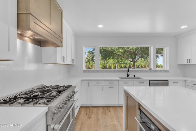 2425 E Harvard St, Phoenix, AZ 85008 - kitchen featuring premium range hood, a healthy amount of sunlight, appliances with stainless steel finishes, and a sink
