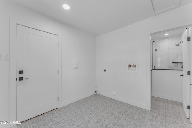 2425 E Harvard St, Phoenix, AZ 85008 - washroom featuring hookup for a washing machine, hookup for an electric dryer, baseboards, laundry area, and recessed lighting