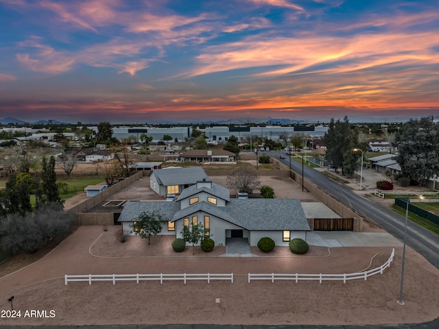 view of aerial view at dusk