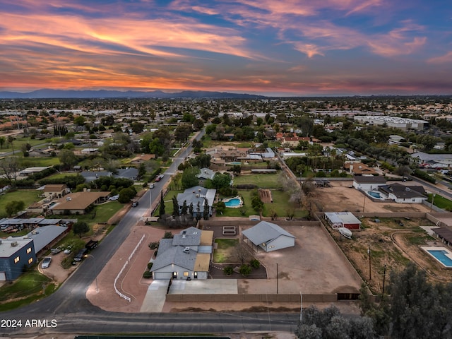 view of aerial view at dusk