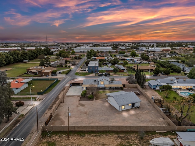 view of aerial view at dusk