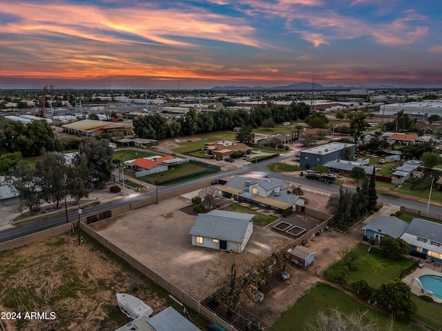 view of aerial view at dusk