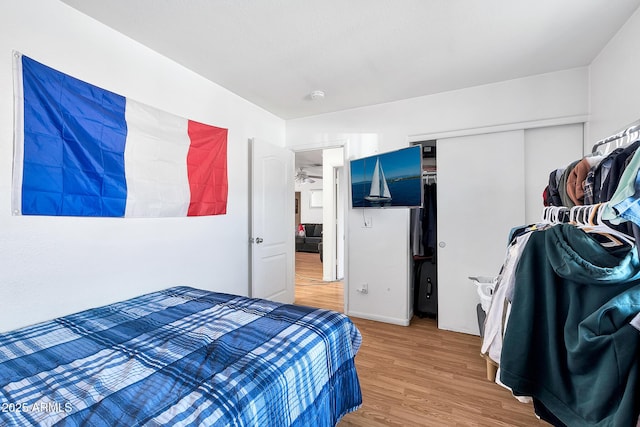 bedroom featuring hardwood / wood-style flooring and a closet