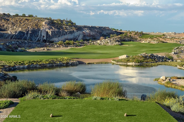 view of water feature with a mountain view and golf course view