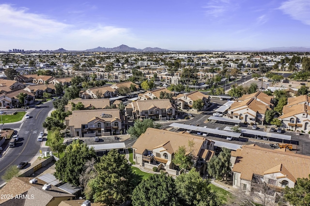 aerial view featuring a residential view and a mountain view