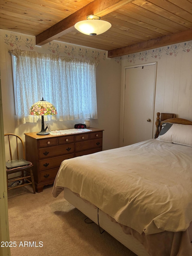 3994 N Mohawk St, Pine, AZ 85544 - bedroom with wood ceiling with exposed beams, multiple windows, and light carpet