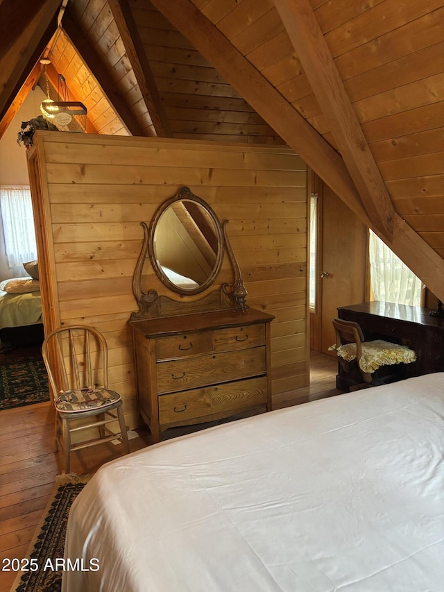 3994 N Mohawk St, Pine, AZ 85544 - bedroom featuring wood-type flooring, wooden ceiling, and wooden walls