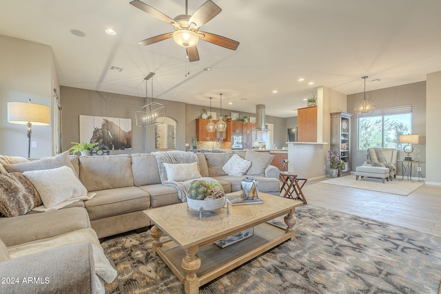 living room with ceiling fan