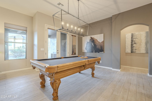 game room featuring hardwood / wood-style floors, french doors, and billiards