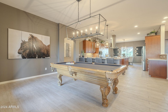 playroom featuring light wood-type flooring and billiards