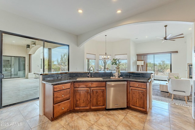 28423 N 139th St, Scottsdale, AZ 85262 - kitchen with open floor plan, a sink, arched walkways, and stainless steel dishwasher