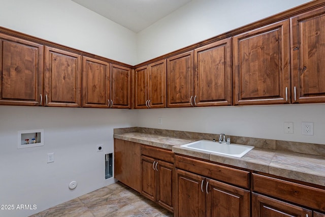 28423 N 139th St, Scottsdale, AZ 85262 - clothes washing area with hookup for an electric dryer, gas dryer hookup, a sink, cabinet space, and washer hookup