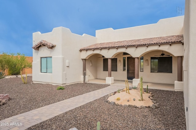 28423 N 139th St, Scottsdale, AZ 85262 - exterior space with a tile roof, stucco siding, and a patio