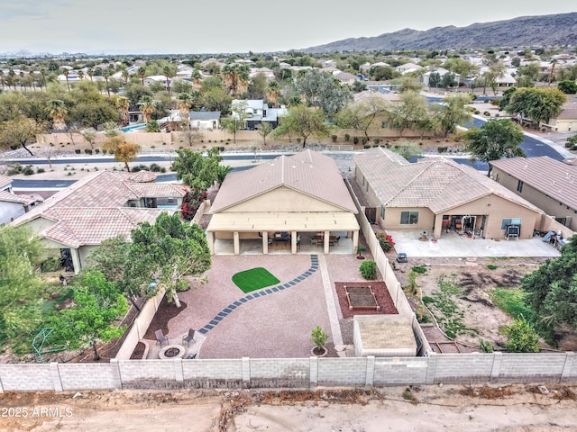 aerial view featuring a residential view and a mountain view