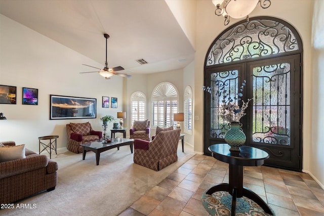 1922 E Everett Dr, Phoenix, AZ 85022 - foyer entrance featuring a towering ceiling, baseboards, and a ceiling fan