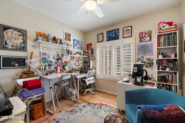 1922 E Everett Dr, Phoenix, AZ 85022 - home office featuring ceiling fan, wood finished floors, and baseboards