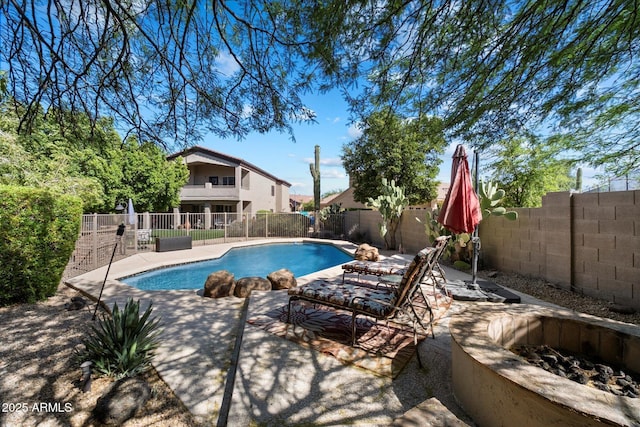 1922 E Everett Dr, Phoenix, AZ 85022 - view of swimming pool featuring a fenced backyard, a patio, and a fire pit