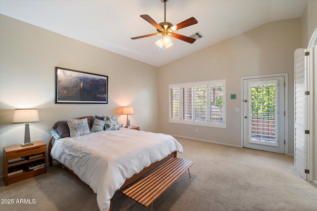 1922 E Everett Dr, Phoenix, AZ 85022 - carpeted bedroom featuring lofted ceiling, access to exterior, baseboards, and ceiling fan