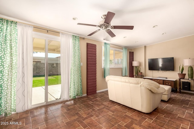 living room with ceiling fan