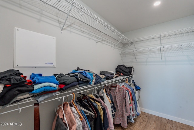 walk in closet featuring wood-type flooring