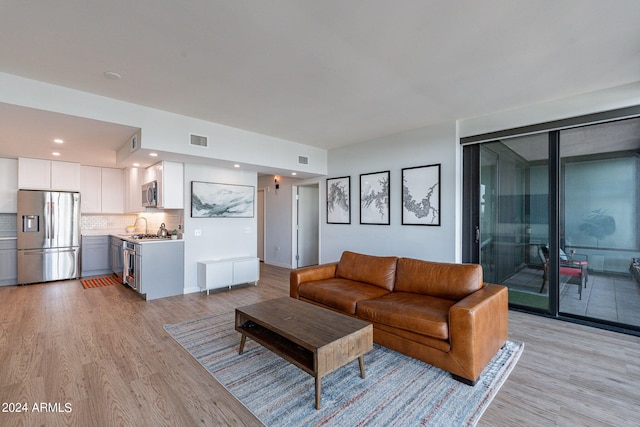 living room with light hardwood / wood-style floors