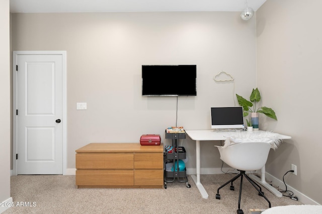 office area with baseboards and light colored carpet