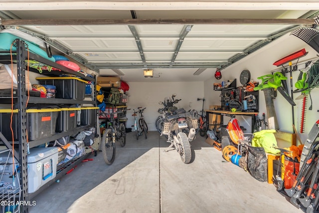 garage with a garage door opener