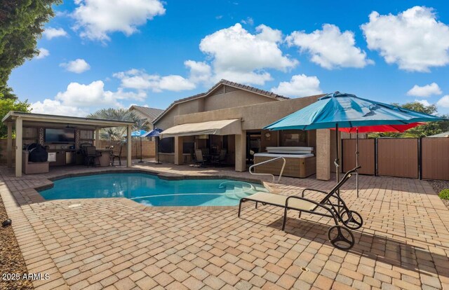 7457 W Crystal Rd, Glendale, AZ 85308 - view of swimming pool with a hot tub, a patio, a fenced in pool, and a fenced backyard
