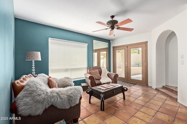 9012 S 47th Pl, Phoenix, AZ 85044 - interior space featuring french doors, arched walkways, and ceiling fan