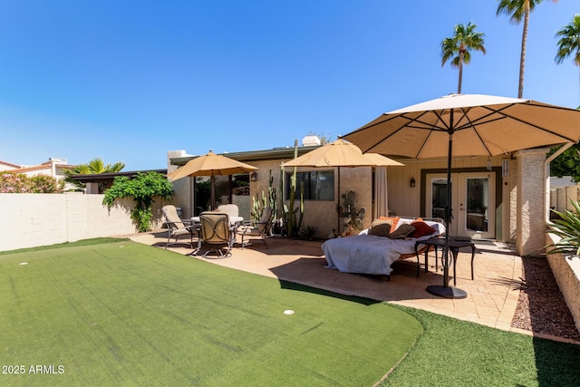 9012 S 47th Pl, Phoenix, AZ 85044 - rear view of property with fence, stucco siding, french doors, and a patio