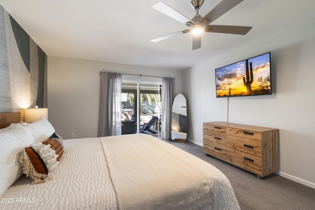 4904 E Tierra Buena Ln, Scottsdale, AZ 85254 - carpeted bedroom featuring baseboards, ceiling fan, and access to exterior